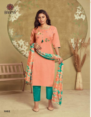 orange top -pure cotton with embroidery |dupatta -silk shibori |pant -cotton pant  fabric printed  work wedding 