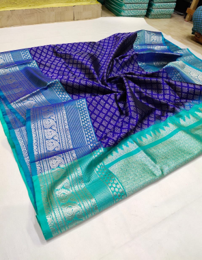 blue sky soft kanjivaram silk fabric weaving jacqaurd  work party wear  