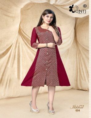 maroon heavy rayon and handloom weaving ikkat |sleeve -3/4 sleeve |length 45 fabric printed  work casual 