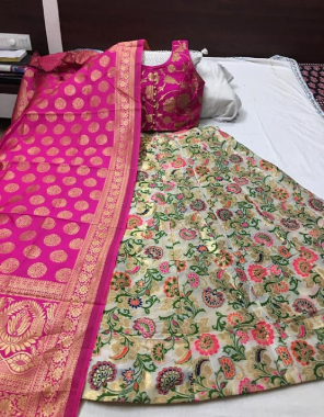 white pink lehenga -brocade soft banarasi silk semi stitch upto 42 |blouse -pure silk full stitched upto 42 |dupatta -pure banarasi silk fabric weaving jacqaurd   work party wear  