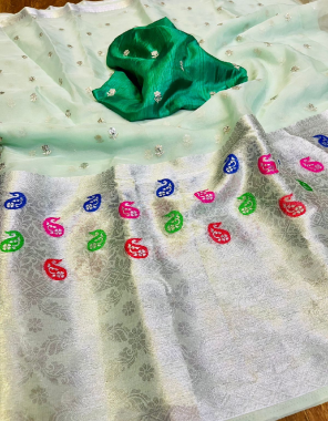 pista saree-pure organza jacqaurd |blouse -raw silk fabric mina jacqaurd  work casual 