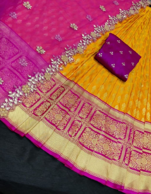 yellow lehenga -kanjivaram silk 3m |blouse -banglori silk 1m |dupatta -organza 2.20m fabric embroidery jacqaurd weaving work wedding  