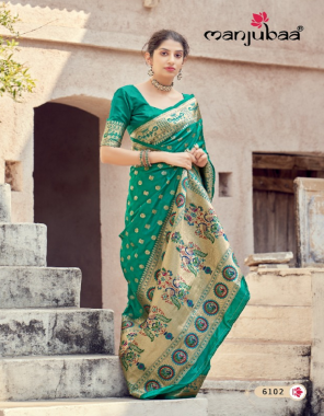 green soft paithani silk fabric weaving jacqaurd  work festive 