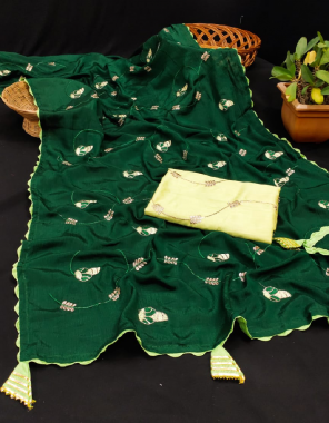 green chinon silk fabric embroidery work work wedding  
