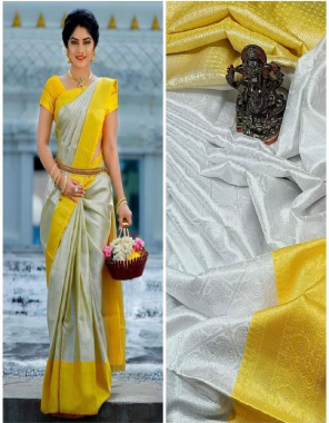 white yellow soft lichi silk fabric weaving jacqaurd  work casual 