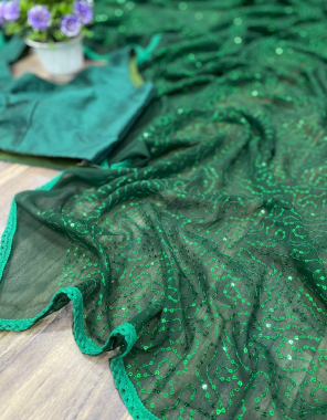 green saree -soft georgette |blouse -banglori silk readymade fabric 2mm seqeunce with lace border work wedding  
