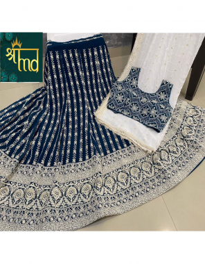 blue lehenga -lukhnovi work 5m |blouse -readymade stitched inside sleeve |dupatta -chiffon  fabric lukhnowi work work wedding 