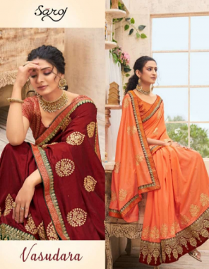 orange vichitra silk with embroidery work saree |banglori silk blouse fabric embroidery work work festive 