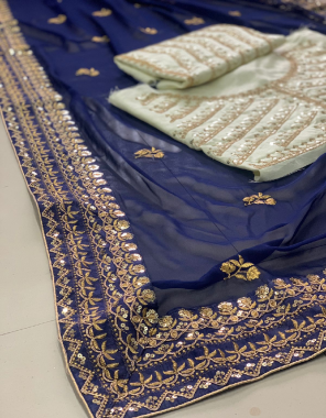 blue saree -georgette |blouse -banglori silk fabric embroidery seqeunce  work party wear  
