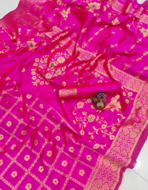 dark pink soft lichi silk fabric weaving jacqaurd work running  