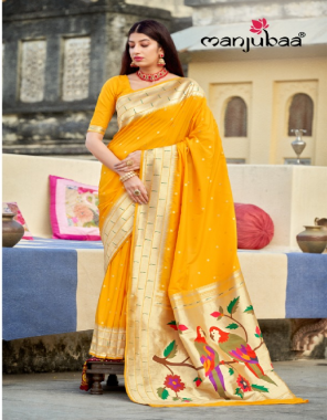 yellow banarasi paithani soft silk fabric weaving jacqaurd work casual 