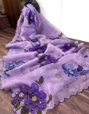 purple saree -soft pure organza digital print |blouse -heavy fantom  fabric digital print handwork work wedding  