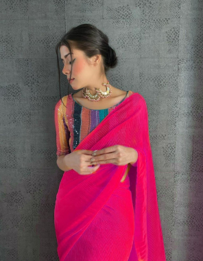 pink saree -georgette crush |blouse -heavy banglori silk digital  fabric digital print  work festive  