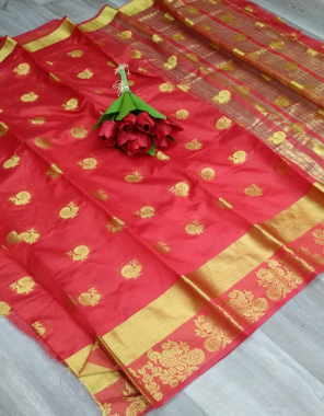 red soft cotton silk fabric weaving jacqaurd work wedding  