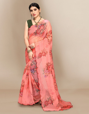 red saree -organza |blouse -banglori fabric digital print sequence work party wear  