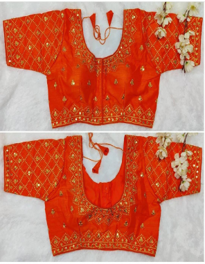 orange  phontam silk  fabric embroidery work ethnic 