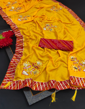yellow pure dola silk saree with banglori work fabric gotta patti  work ethnic 