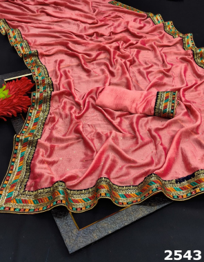 light red saree-pure vichitra silk |blouse -running  fabric embroidery stone work party wear  