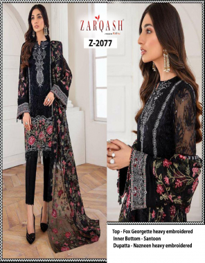 black top -fox georgette heavy embroidery |bottom + inner -heavy santoon | dupatta -nazmeen heavy embroidery  fabric embroidery work party wear  