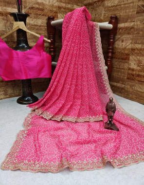 pink saree -heavy georgette |blouse -mulbary silk full stitched fabric embroidery gotta patti work wedding  