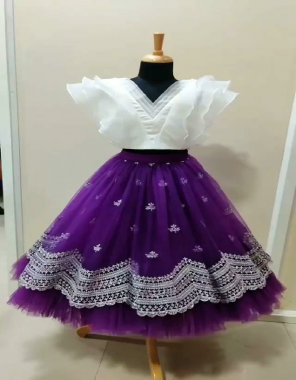 purple white lehenga -heavy net embroidery |blouse -organza with soft silk base  fabric embroidery work running 