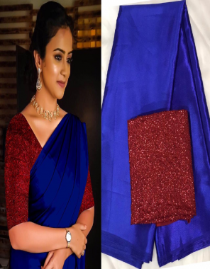blue saree -satin silk |blouse -georgette fabric plain work party wear  