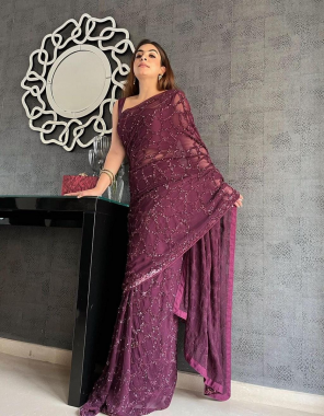wine saree -soft rangoli silk |blouse -banglori silk fabric 3mm seqeunce work work wedding  