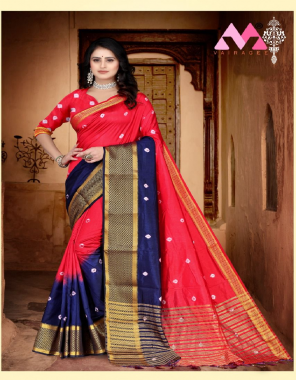 red blue vallabhi silk fabric weaving jacqaurd  work party wear  