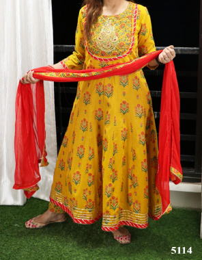 yellow rayon kurti length 50 |pant length 38 with dupatta fabric gotta patti handwork work party wear 