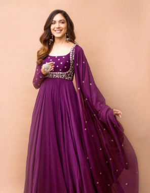 wine gown -heavy georgette with micro cotton inner length 50 |dupatta -heavy georgette 2m fabric embroidery work wedding 