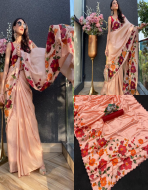 orange saree -soft satin silk |blouse -satin banglori silk fabric digital print with embroidery work festive  