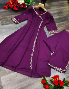 purple georgette kurti with dupatta |complete lining  fabric embroidery work wedding 