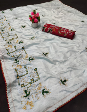 sky saree -dola silk |blouse -banglori fabric embroidery work wedding  