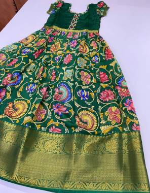 green gown fabric -chanderi silk |inner -cotton fabric digital printed work festive 