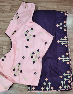 purple saree-dola silk |blouse -readymade embroidery work free size 42-44 fabric embroidery work work running 