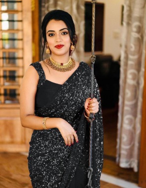 black saree-georgette |blouse -banglori silk fabric seqeunce  work festive 