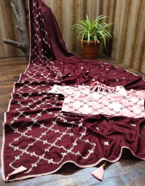 maroon saree -dolla silk |blouse -full stitched size 40 upto 42  fabric embroidery multi work work casual 