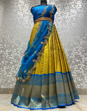 yellow lehenga -kanjivaram silk 3m|blouse -banglori 0.80m |dupatta -organza 2.20m fabric weaving jacqaurd  work ethnic 