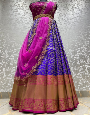 blue lehenga -kanjivaram silk 3m|blouse -banglori 0.80m |dupatta -organza 2.20m fabric weaving jacqaurd  work wedding  