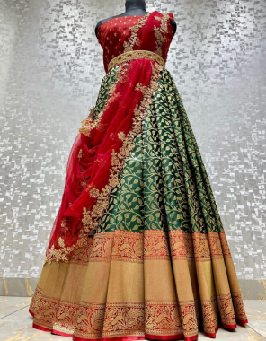 green lehenga -kanjivaram silk 3m|blouse -banglori 0.80m |dupatta -organza 2.20m fabric weaving jacqaurd  work party wear  