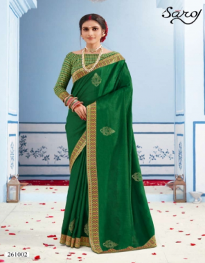 green khumri broket swarovski border saree with banglori blouse fabric embroidery work festive 