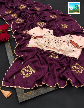 wine saree -dolla silk |blouse -banglori silk readymade 38 ready upto 44 fabric zari multi work work ethnic 