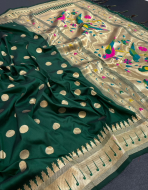 green paithani silk fabric silver weaving border rich pallu  work party wear 