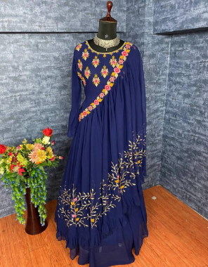 blue gown -georgette |dupatta -georgette |flair -3.5m |type -full stitched size upto 42 fabric embroidery thread work work casual 