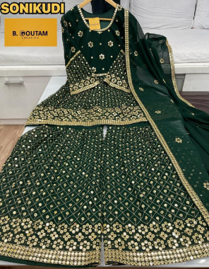 green top-pure blooming georgette stuff |plazzo-pure blooming georgette |dupatta-heavy georgette four side lace |type -semi stitched fabric seqeunce embroidery  work casual 