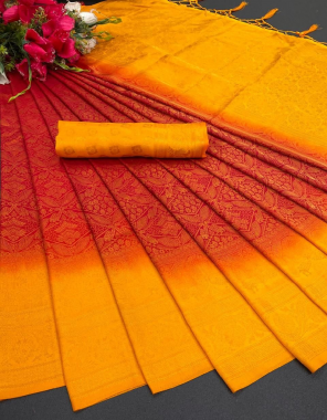 orange red pure soft banarasi silk fabric weaving jacqaurd  work festive  