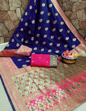 blue pink soft lichi banarasi silk fabric weaving jacqaurd  work wedding 