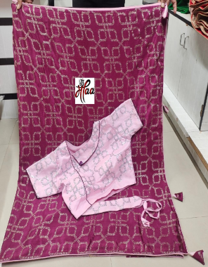 wine saree -chinon foil print saree | blouse -readymade size 42-44 fabric foil printed  work wedding  