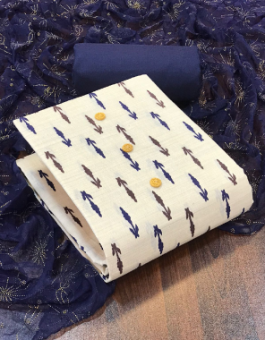 white blue top-khadi cotton 2m |bottom -indo cotton 2m |dupatta -chiffon foil printed 2.10m fabric printed  work ethnic 