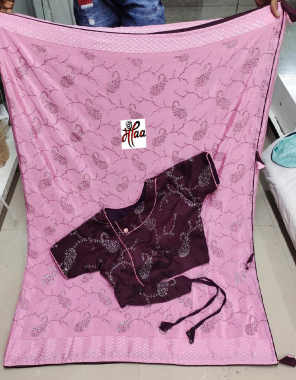 pink saree-chinon doby patta |blouse -silkvance multi readymade upto 42-44 fabric foil print  work running  
